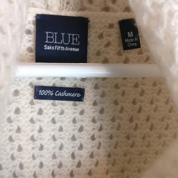 Saks POINTELLE TURTLENECK PURE CASHMERE LONGSLEEVE SWEATER M with measurements - Picture 3 of 6